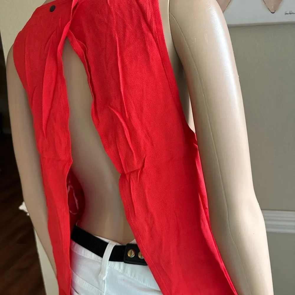Lemieux Red Sleeveless Open Back Blouse Tank Top Summer Size Small - Picture 6 of 8